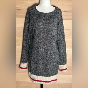 One size Head North Cozy Gray Sweater Dress red accents ribbed cuffs cabin